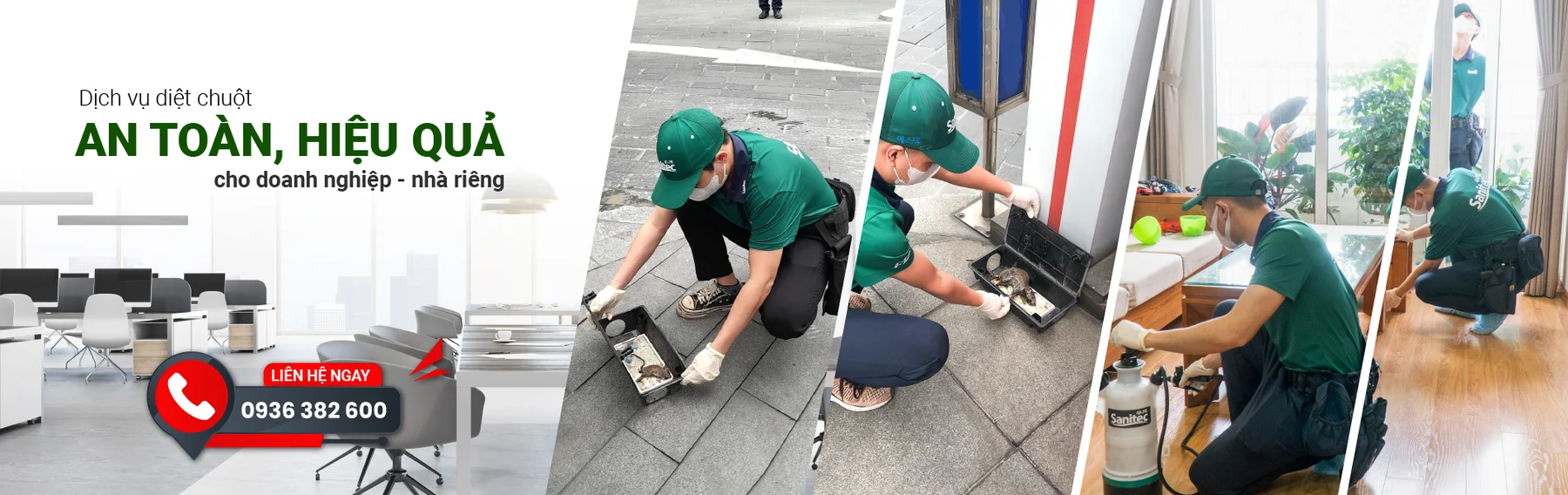 Kỹ thuật viên Sanitec kiểm tra thiết bị và triển khai dịch vụ diệt chuột