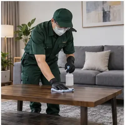 Minh họa làm sạch và xử lý bề mặt bàn